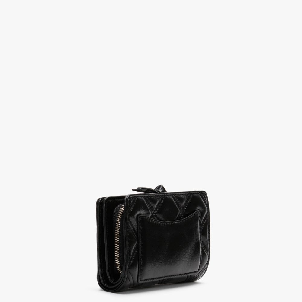 Softshot Quilted Black Leather Compact Wallet