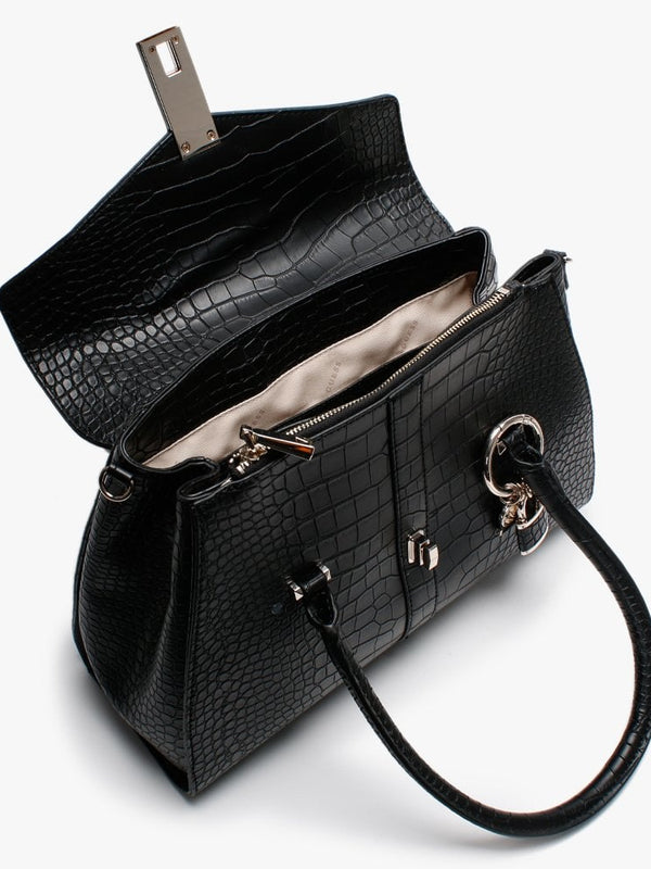 Asher Black Moc Croc Satchel Bag