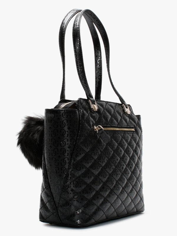 Astrid Black Quilted Logo Tote Bag