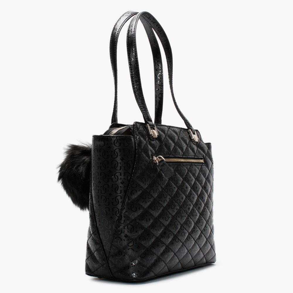 Astrid Black Quilted Logo Tote Bag