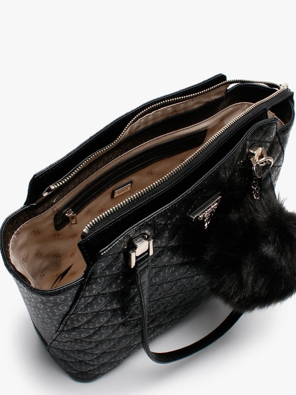 Astrid Black Quilted Logo Tote Bag