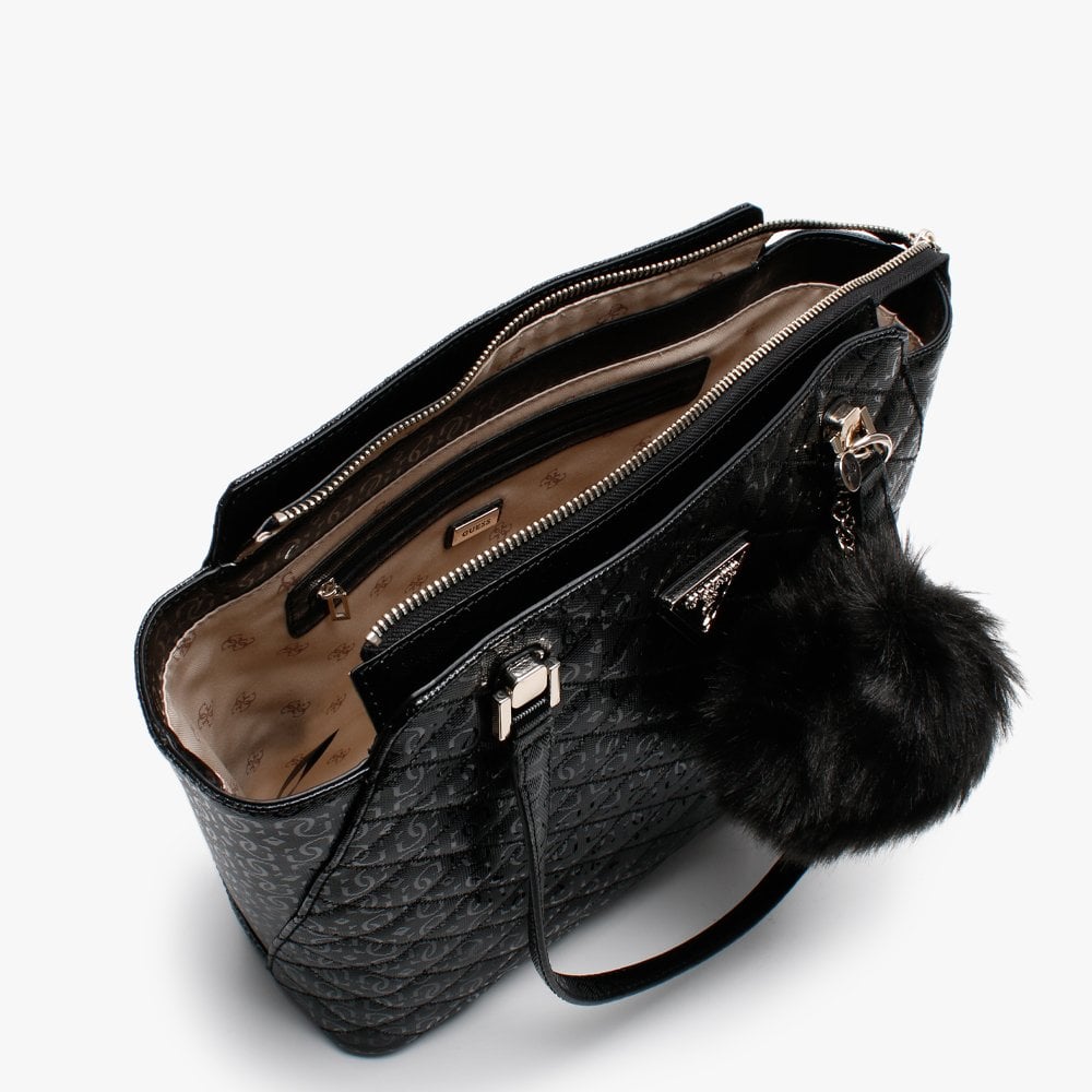 Astrid Black Quilted Logo Tote Bag