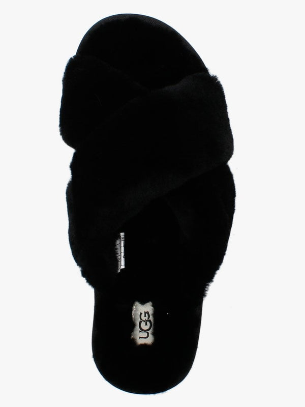 Fuzzette Black Shearling Cross Over Slippers