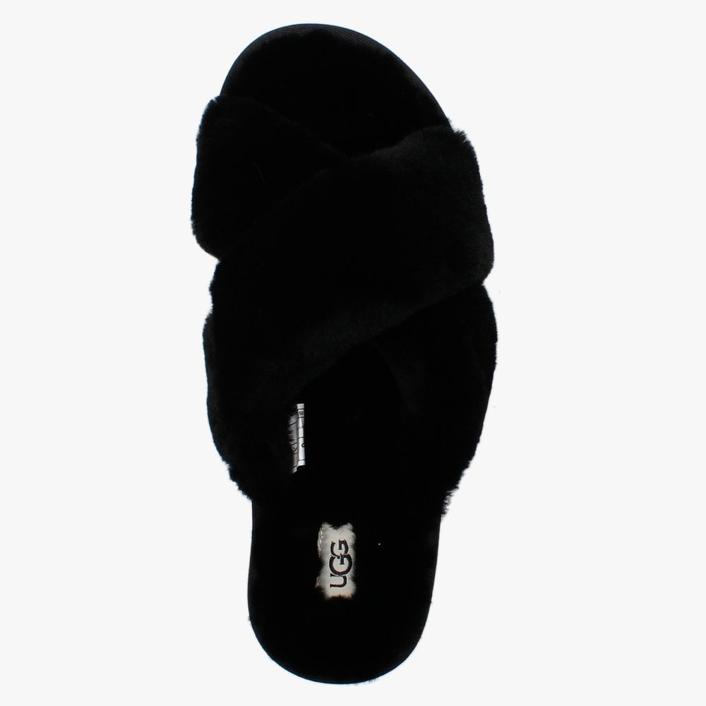 Fuzzette Black Shearling Cross Over Slippers