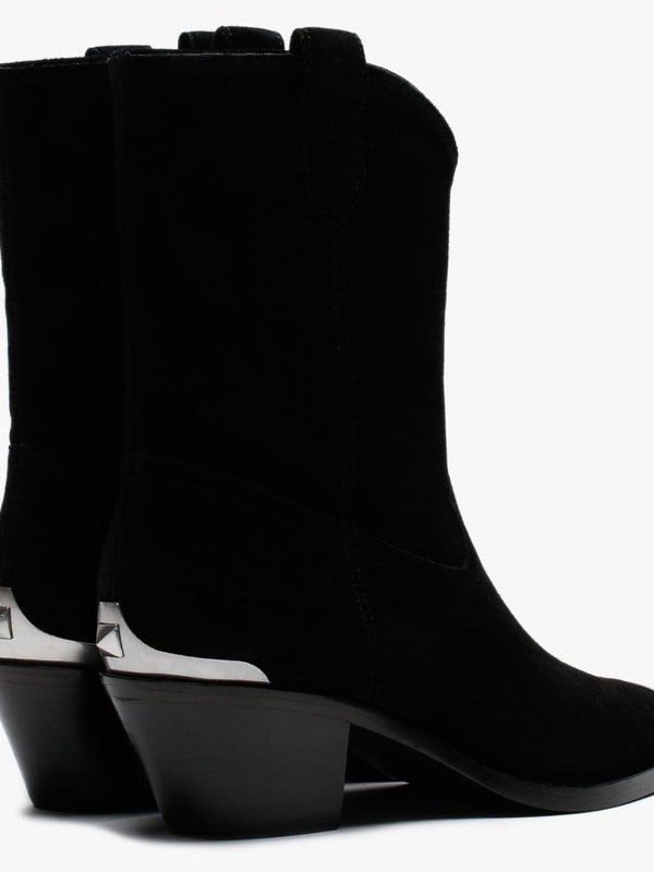 Famous Black Suede Metal Toe Cowboy Boots