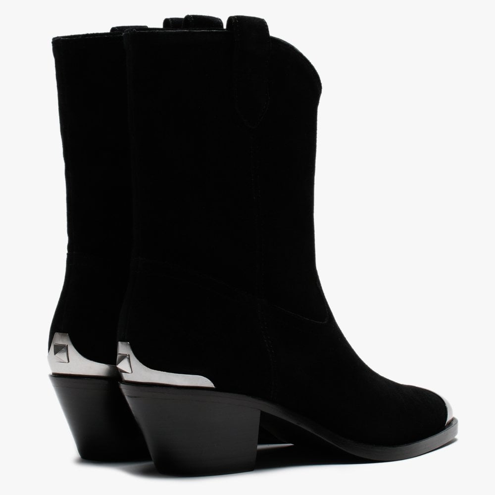 Famous Black Suede Metal Toe Cowboy Boots