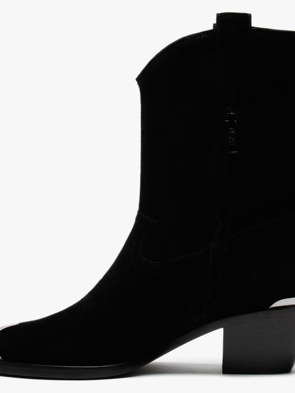 Famous Black Suede Metal Toe Cowboy Boots