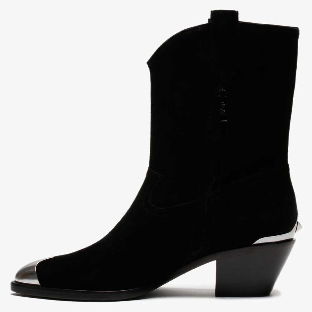 Famous Black Suede Metal Toe Cowboy Boots