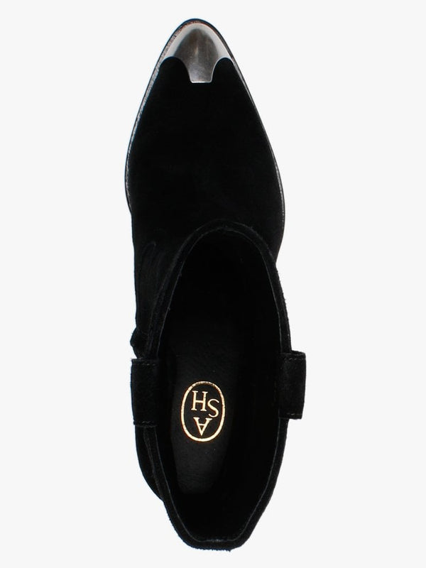 Famous Black Suede Metal Toe Cowboy Boots