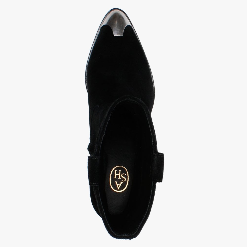 Famous Black Suede Metal Toe Cowboy Boots