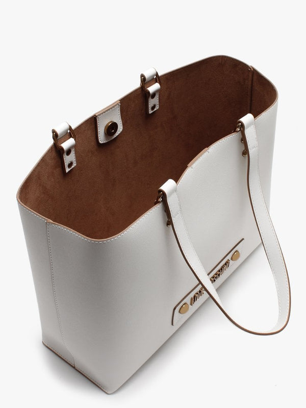 Studded Logo White Tote Bag