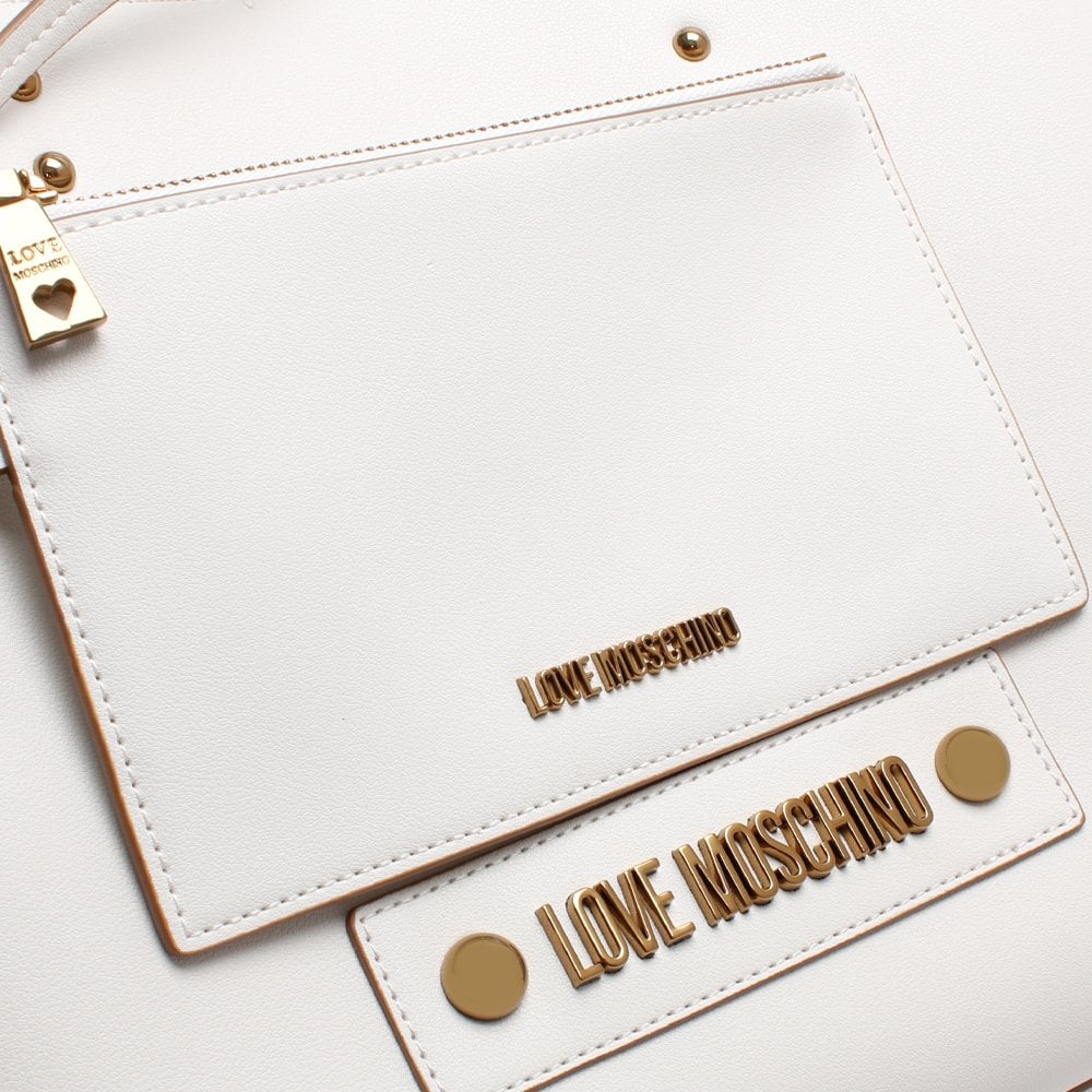 Studded Logo White Tote Bag