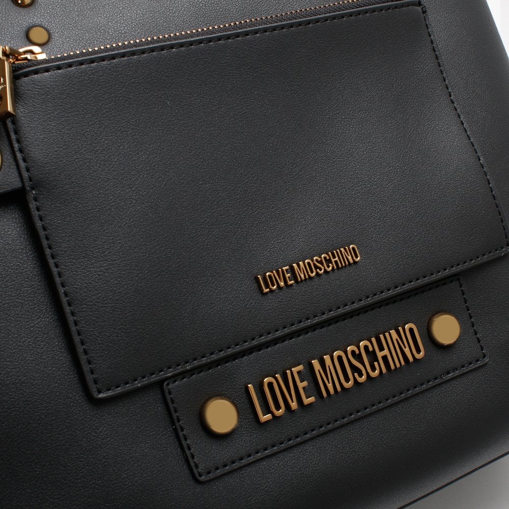 Studded Logo Black Tote Bag