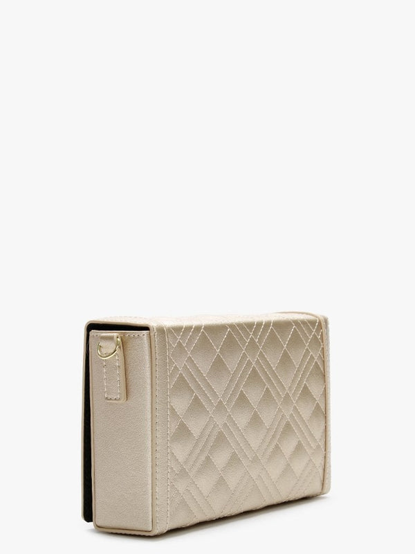 Quilted Studded Logo Gold Clutch Bag
