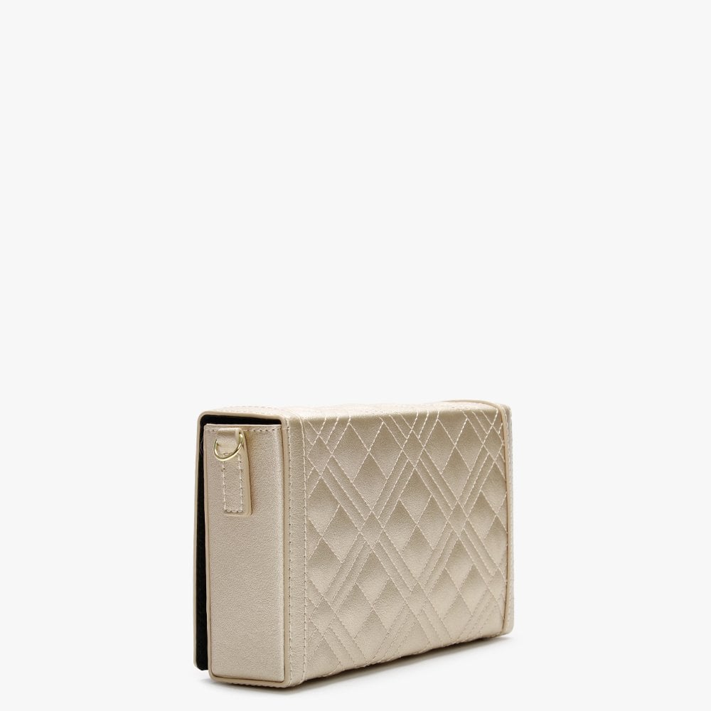 Quilted Studded Logo Gold Clutch Bag