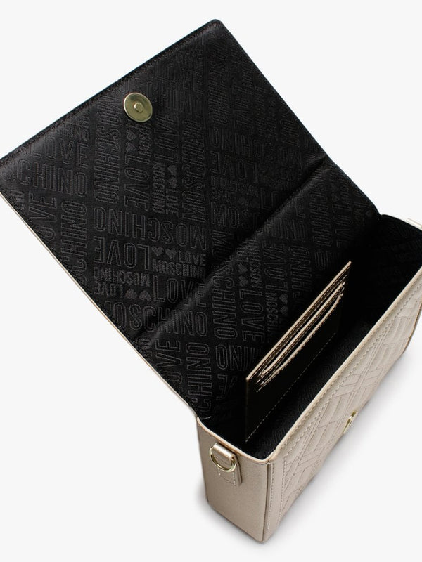 Quilted Studded Logo Gold Clutch Bag