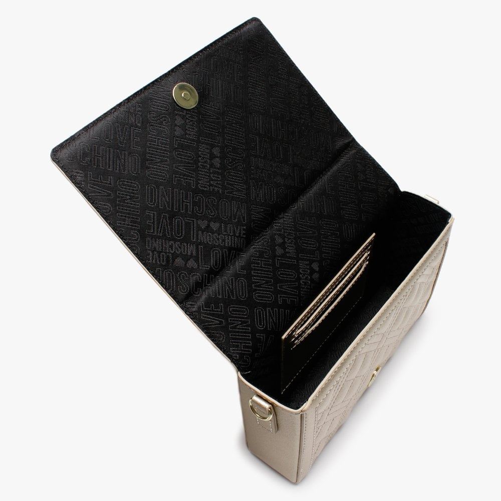 Quilted Studded Logo Gold Clutch Bag
