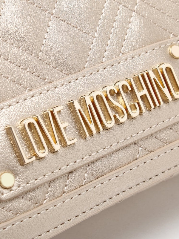 Quilted Studded Logo Gold Clutch Bag