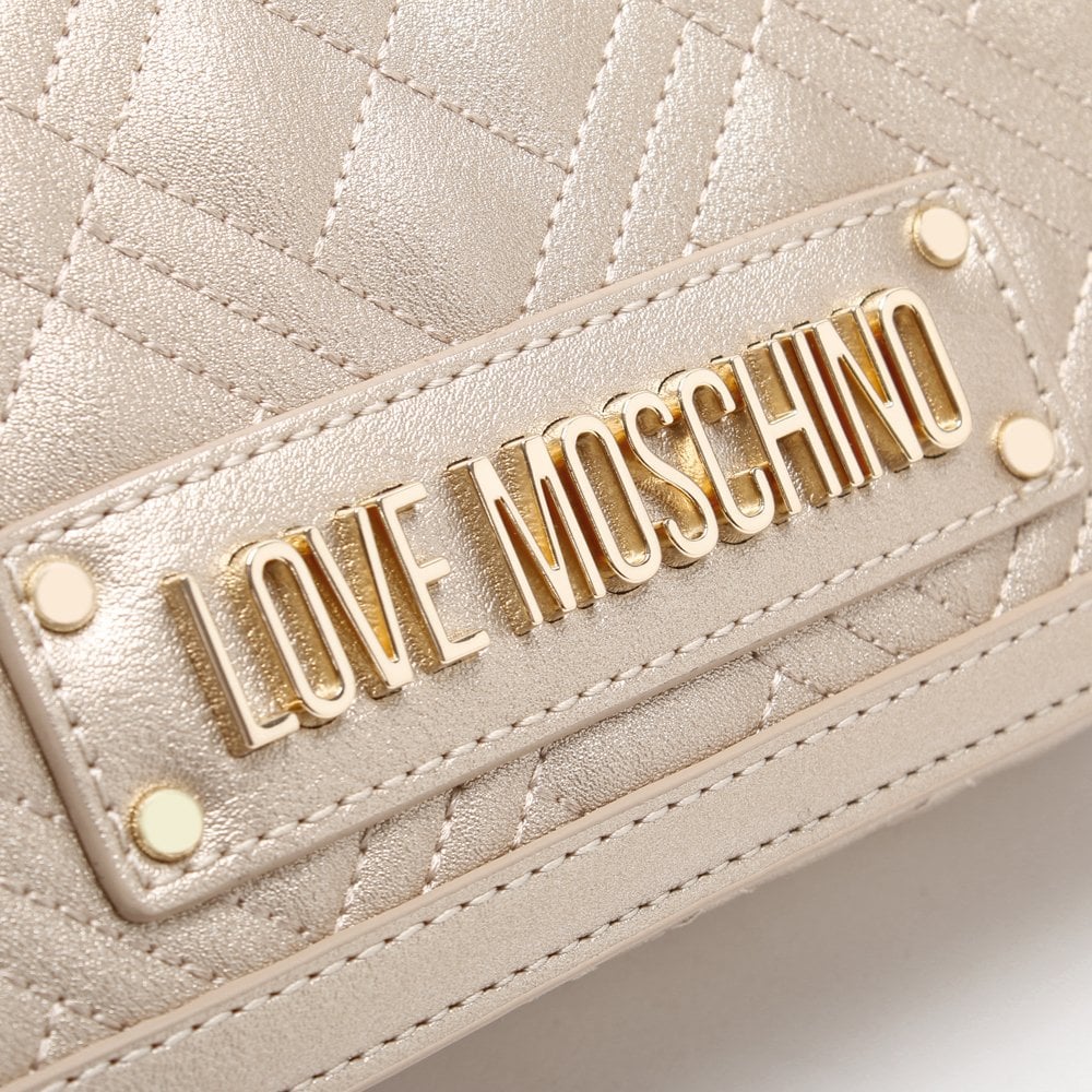 Quilted Studded Logo Gold Clutch Bag