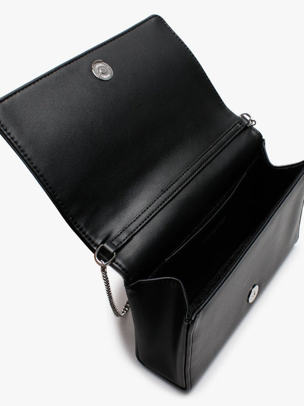 Studded Diamante Logo Black Shoulder Bag
