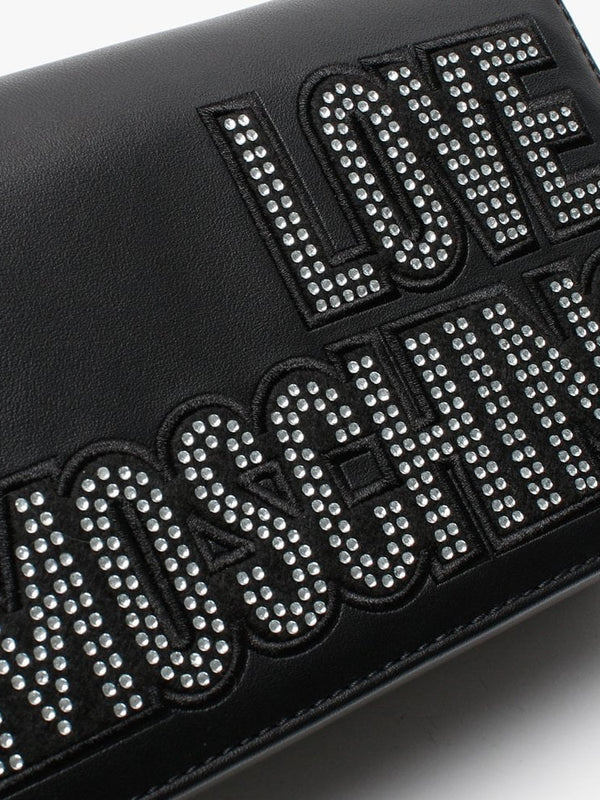 Studded Diamante Logo Black Shoulder Bag