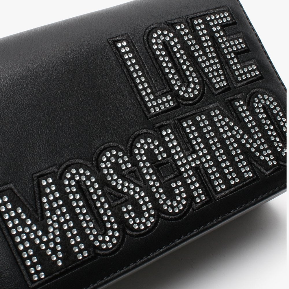 Studded Diamante Logo Black Shoulder Bag