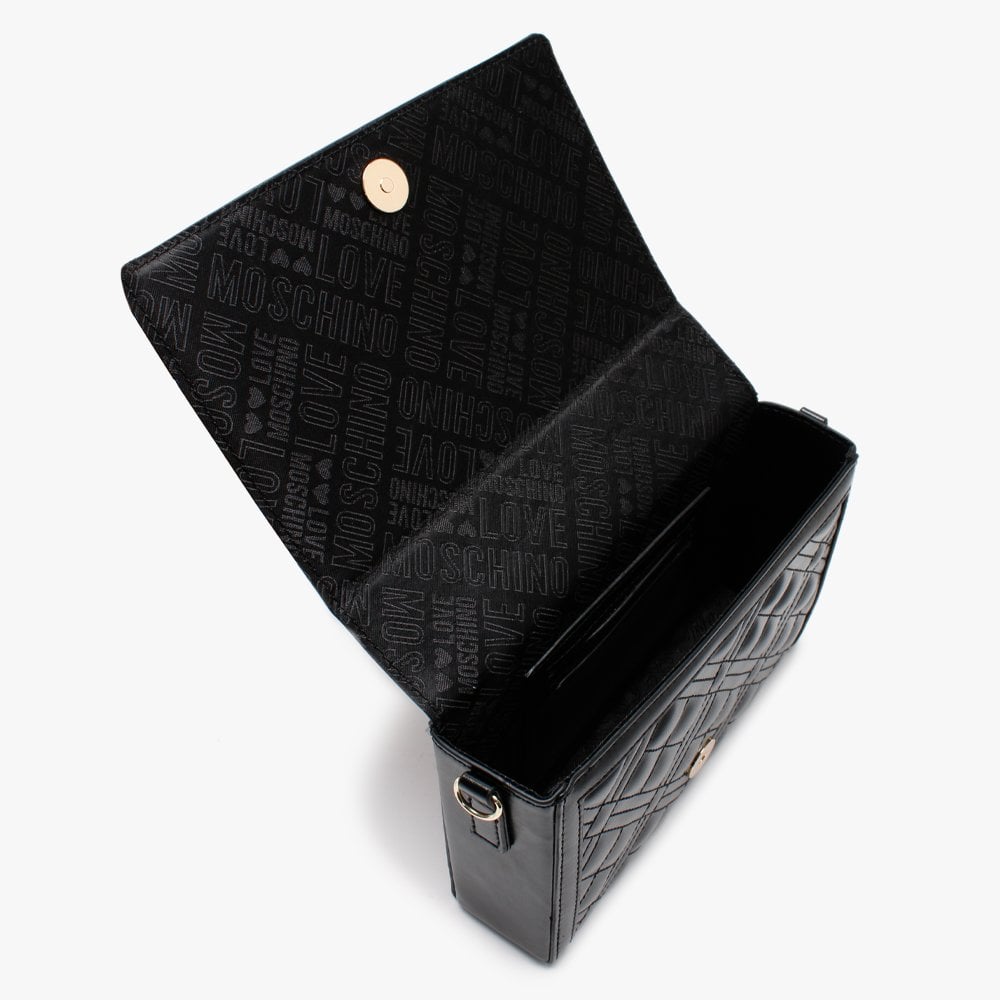 Quilted Studded Logo Black Clutch Bag