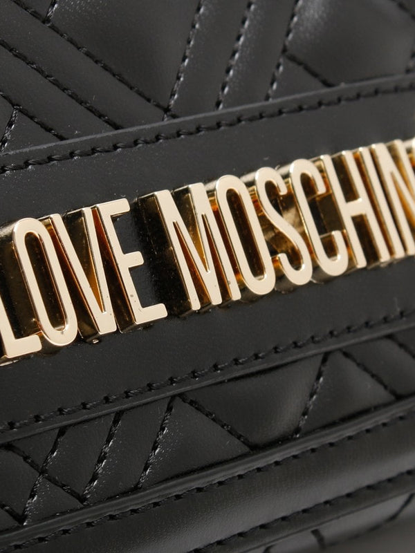 Quilted Studded Logo Black Clutch Bag