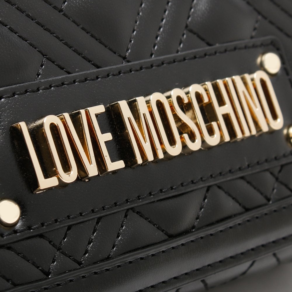 Quilted Studded Logo Black Clutch Bag