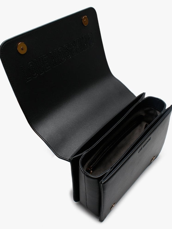 Studded Logo Black Shoulder Bag
