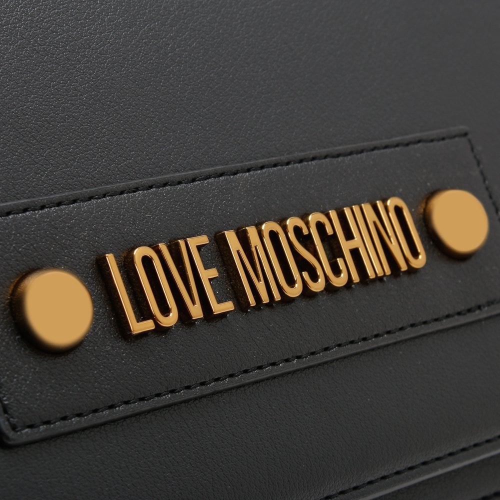 Studded Logo Black Shoulder Bag