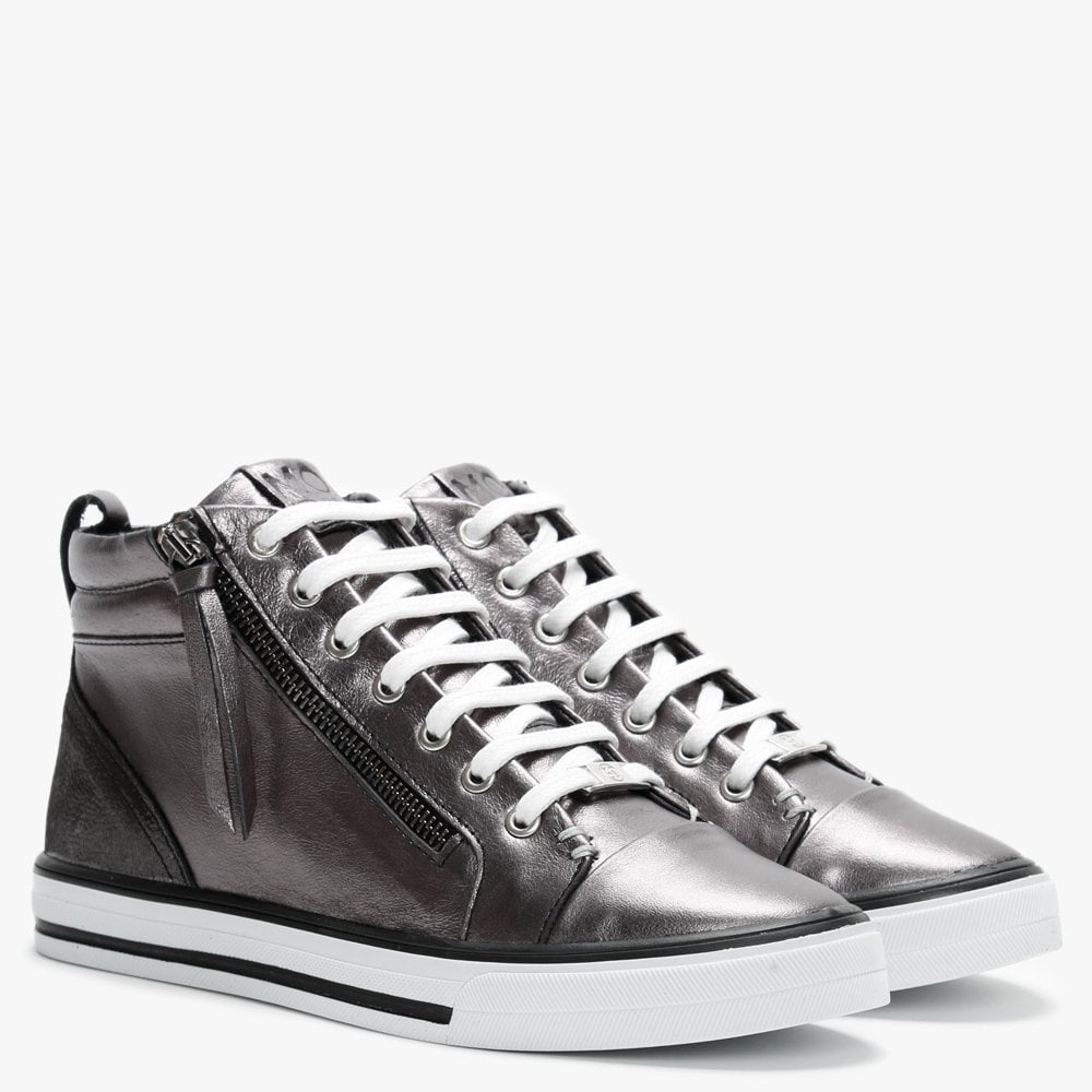 Estarni Pewter Leather High Top Trainers