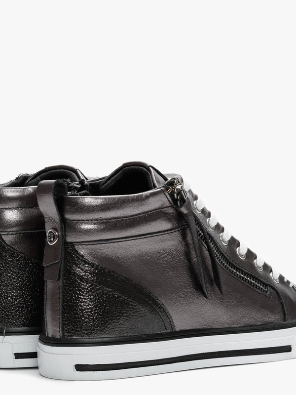 Estarni Pewter Leather High Top Trainers