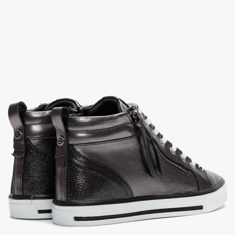 Estarni Pewter Leather High Top Trainers