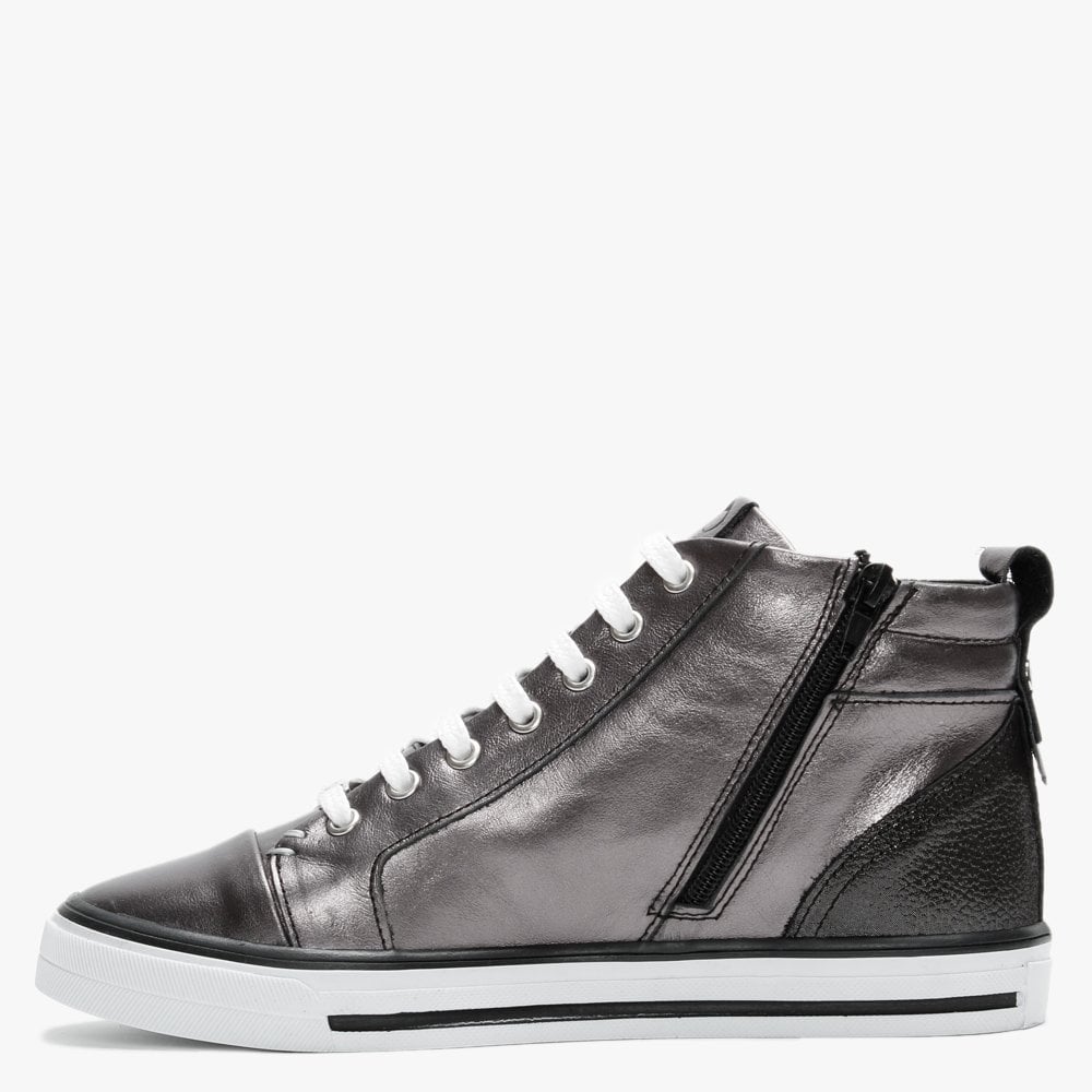 Estarni Pewter Leather High Top Trainers