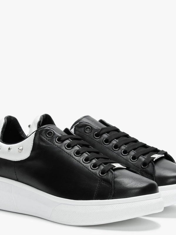 Briton Black Leather Studded Trainers