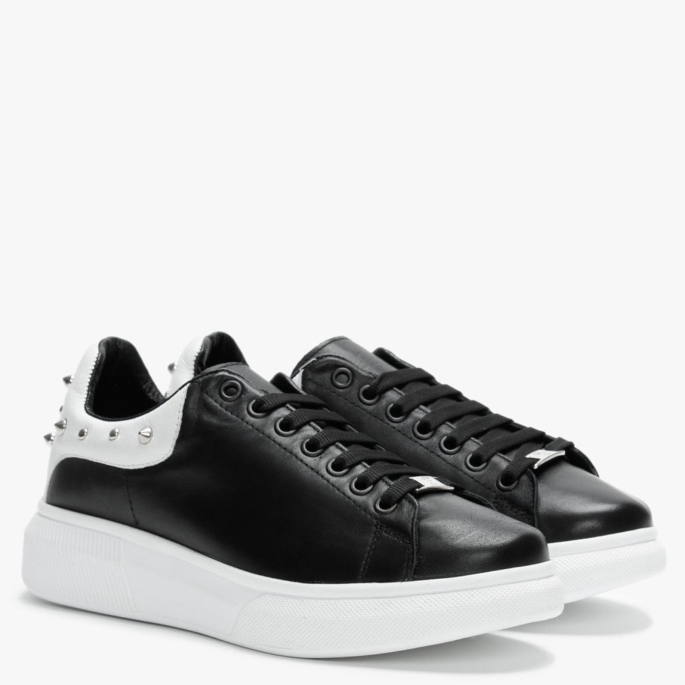 Briton Black Leather Studded Trainers