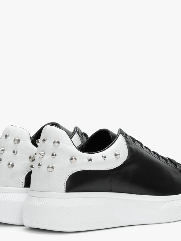 Briton Black Leather Studded Trainers