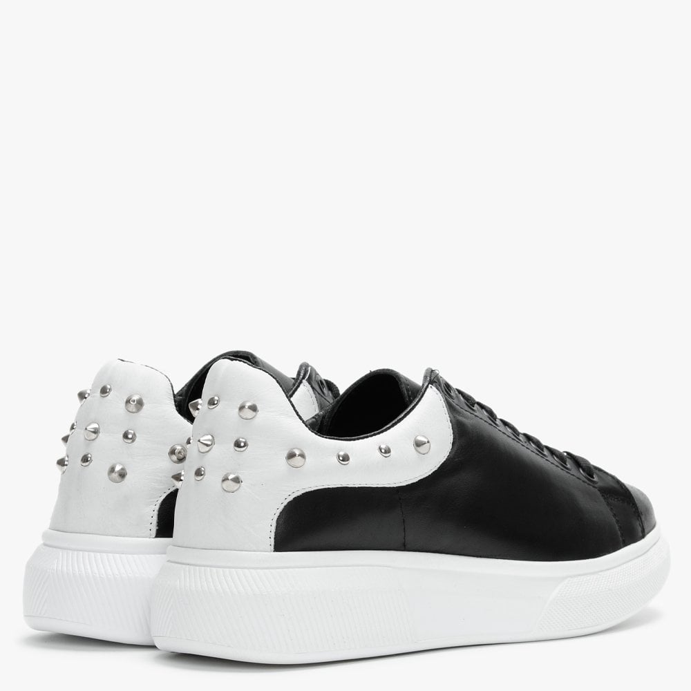Briton Black Leather Studded Trainers