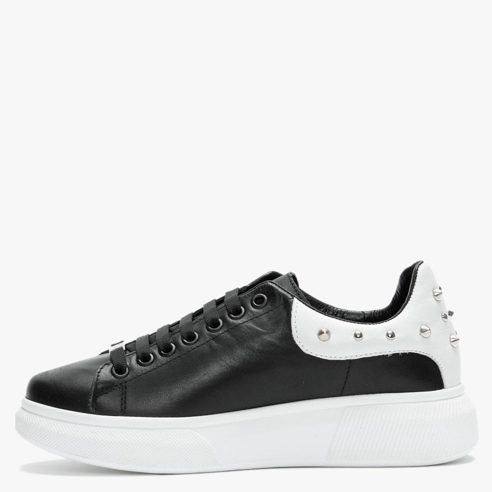 Briton Black Leather Studded Trainers