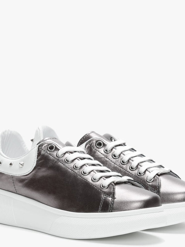 Briton Pewter Leather Studded Trainers