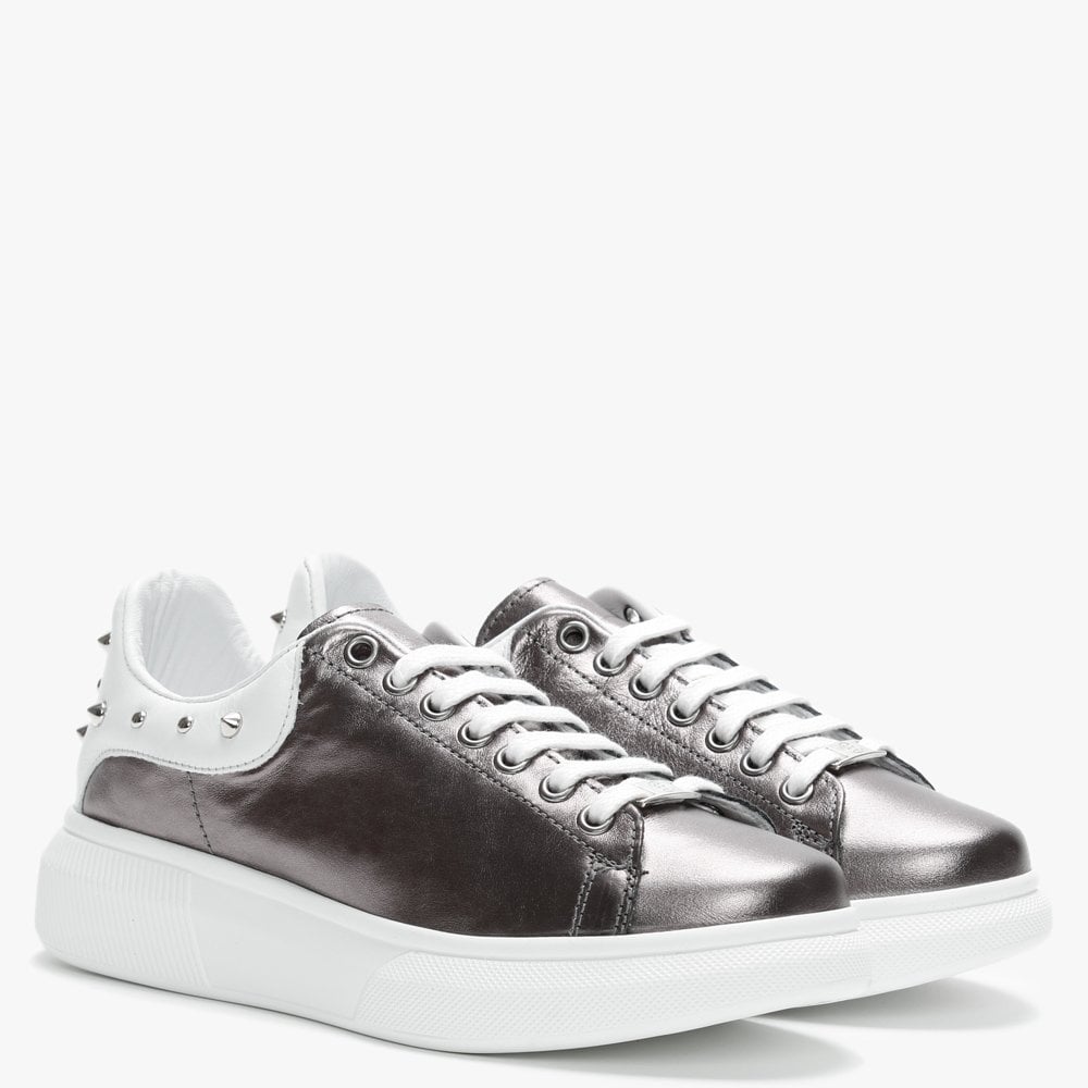 Briton Pewter Leather Studded Trainers