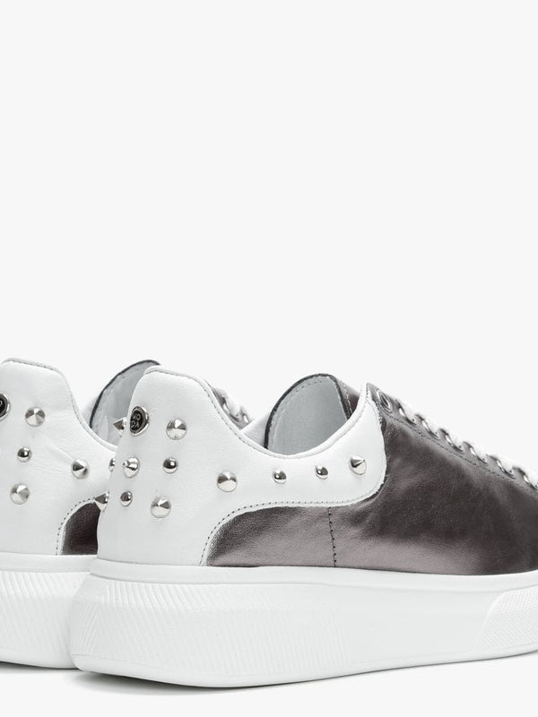 Briton Pewter Leather Studded Trainers