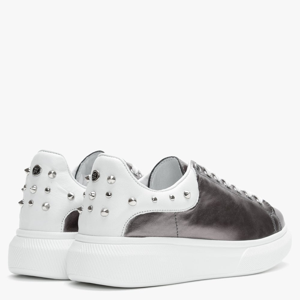 Briton Pewter Leather Studded Trainers