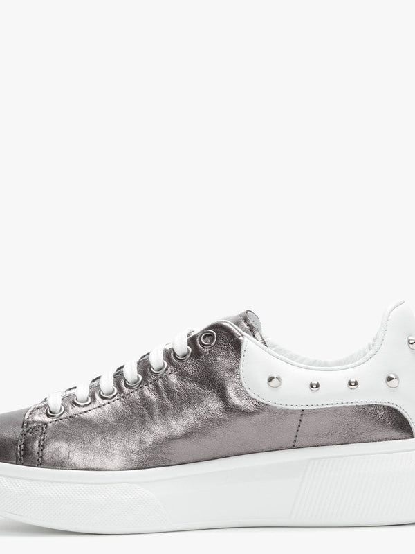 Briton Pewter Leather Studded Trainers