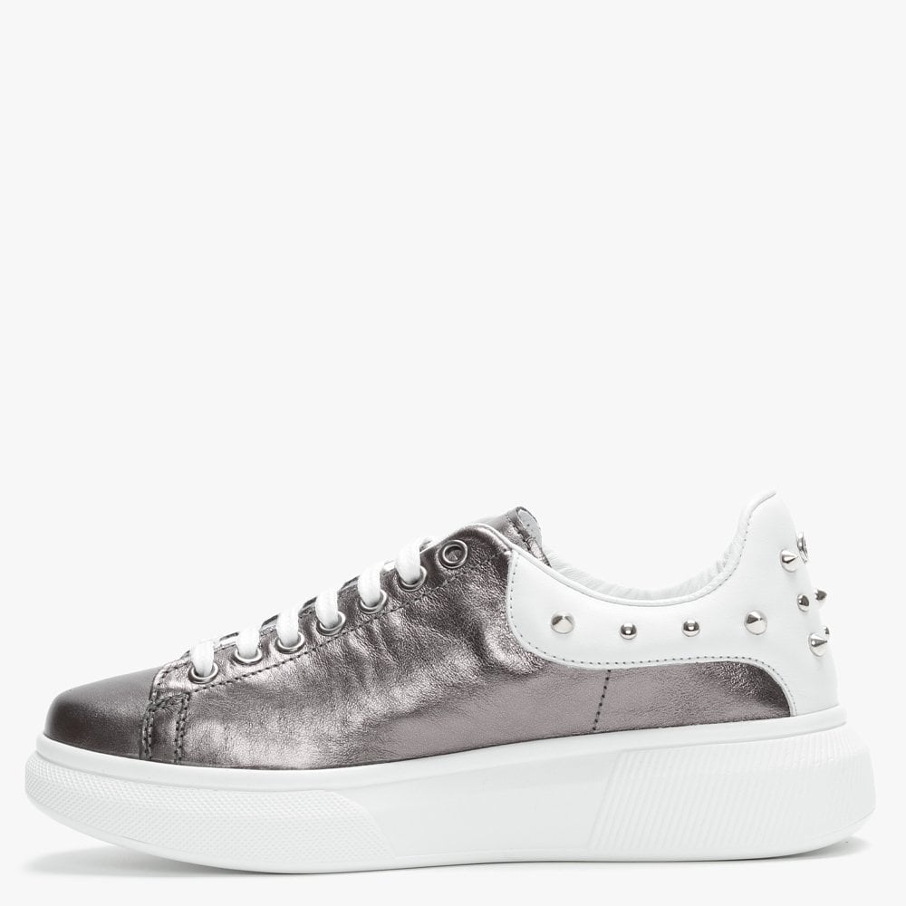 Briton Pewter Leather Studded Trainers