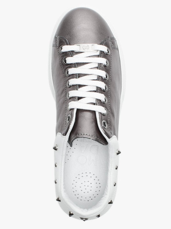 Briton Pewter Leather Studded Trainers