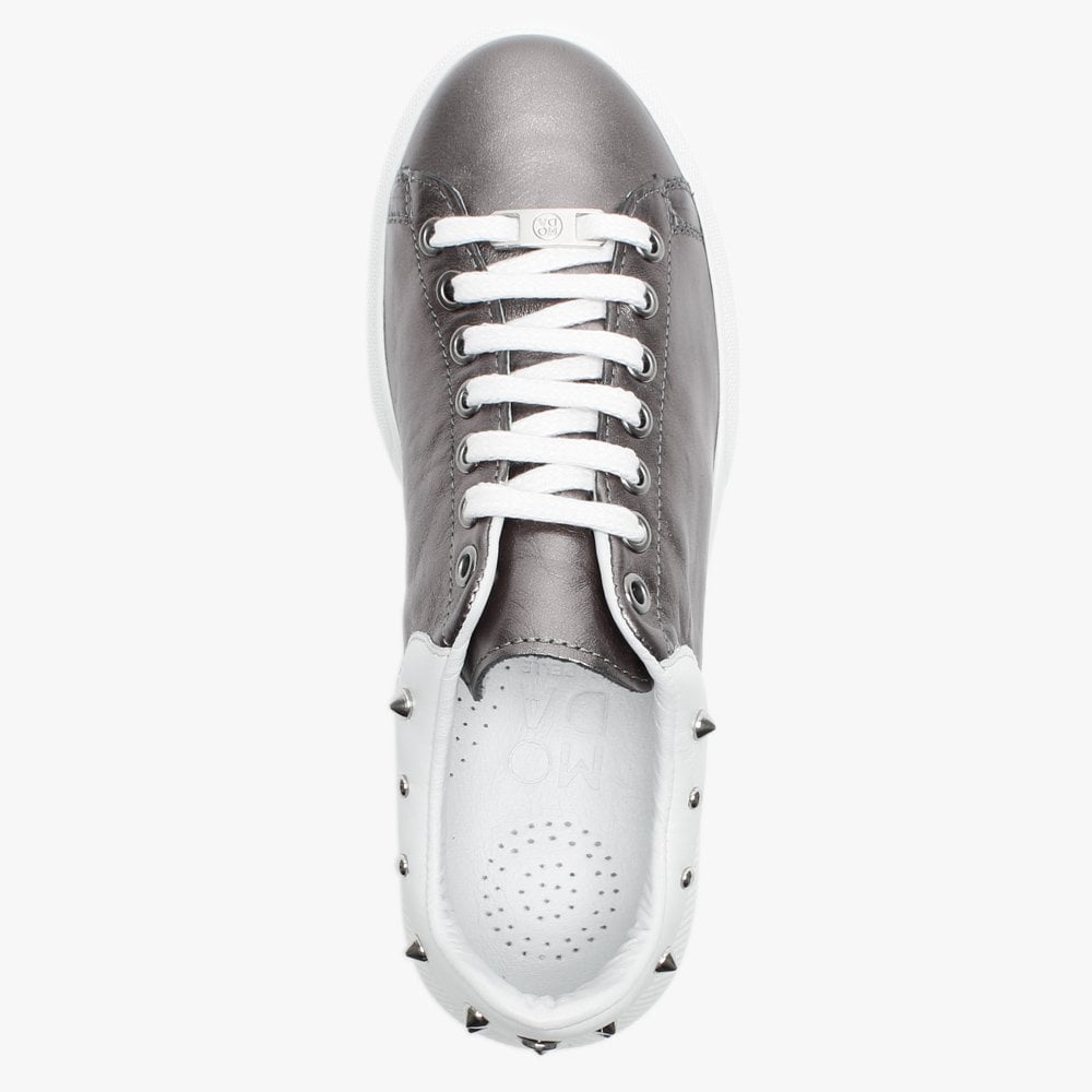 Briton Pewter Leather Studded Trainers