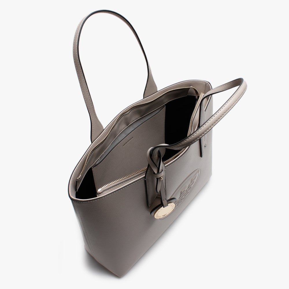 Taupe Textured Logo Shopper Bag