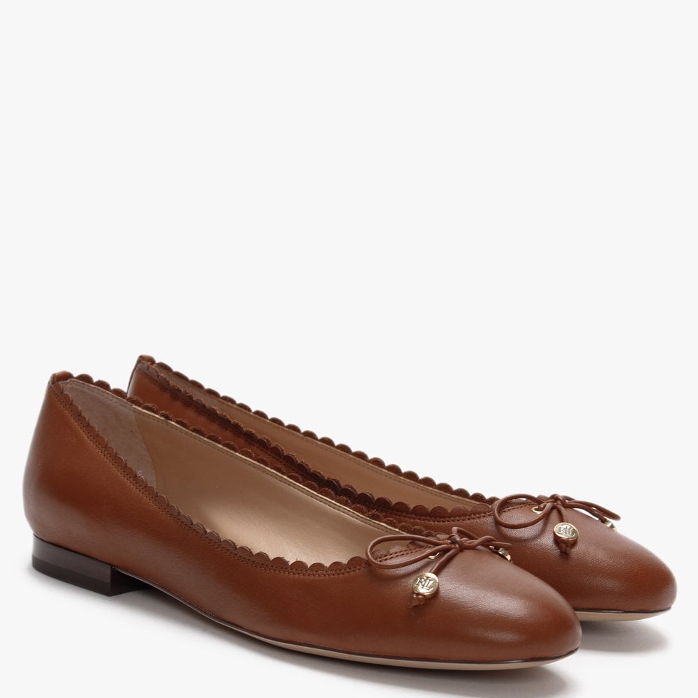 Glennie Deep Saddle Tan Leather Scalloped Edge Pumps
